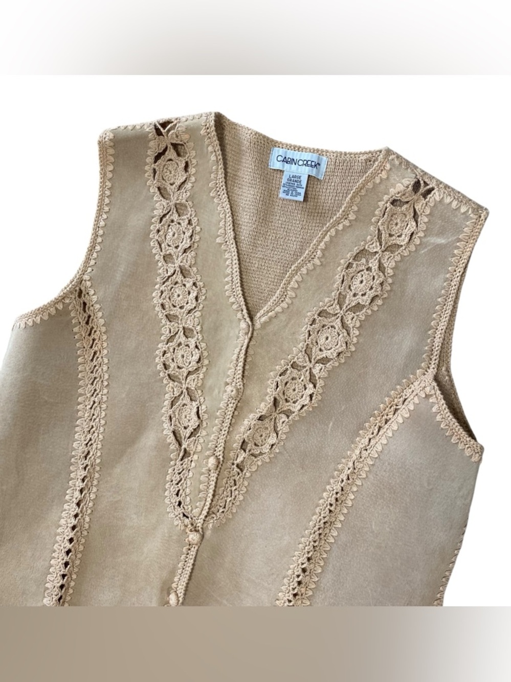 VINTAGE CABIN CREEK Leather & Crochet Vest - Picture 3 of 7